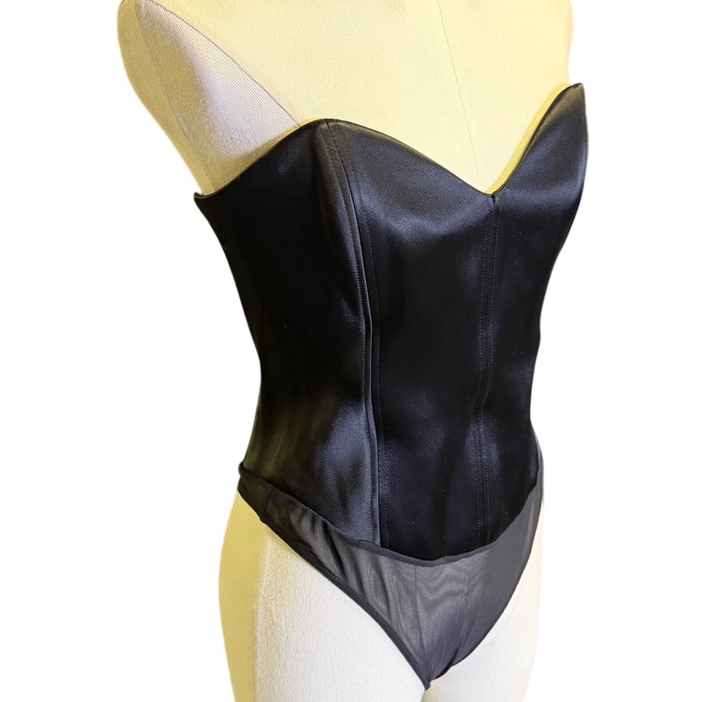Babaton Bodysuit Womens 4 Black Good Corset Strapless Satin Sweetheart